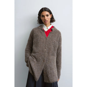 suri polo cardigan in taupe