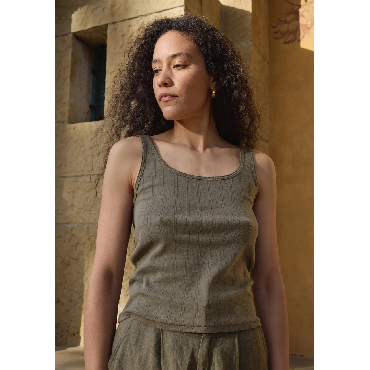 pointelle scoop tank in sage