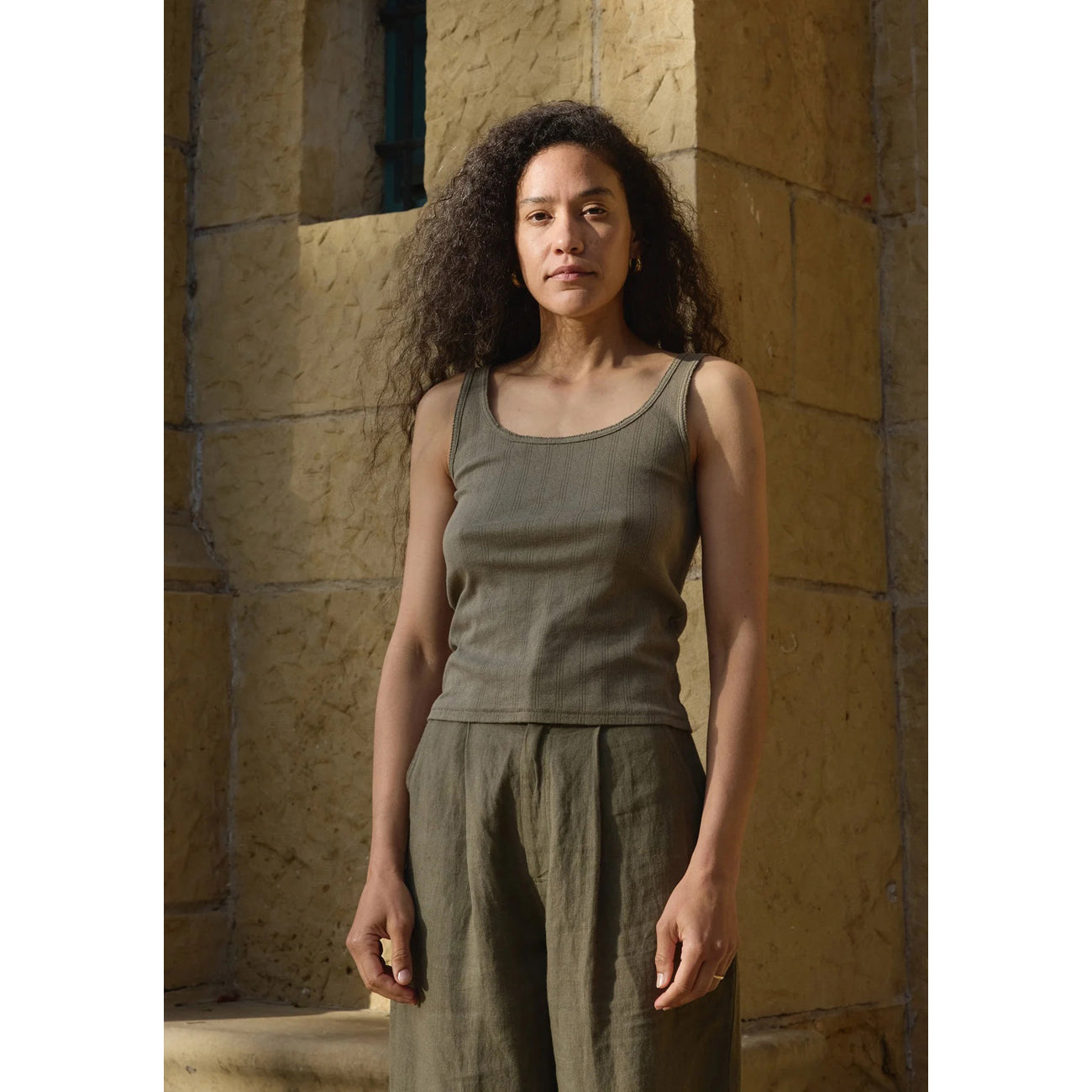 pointelle scoop tank in sage