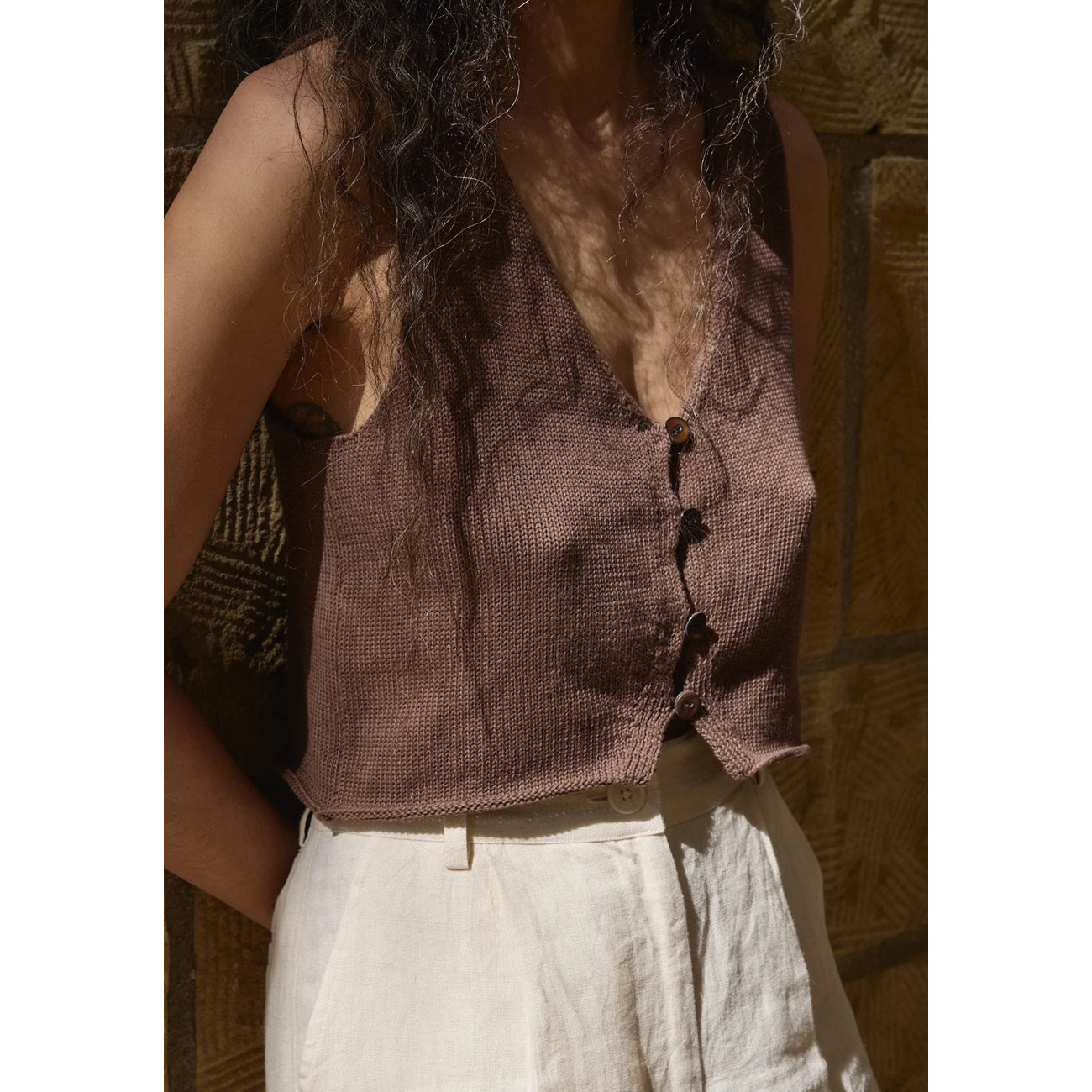 clio vest in cocoa