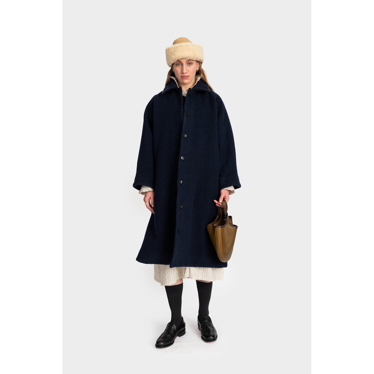 Navy boiled wool best sale coat