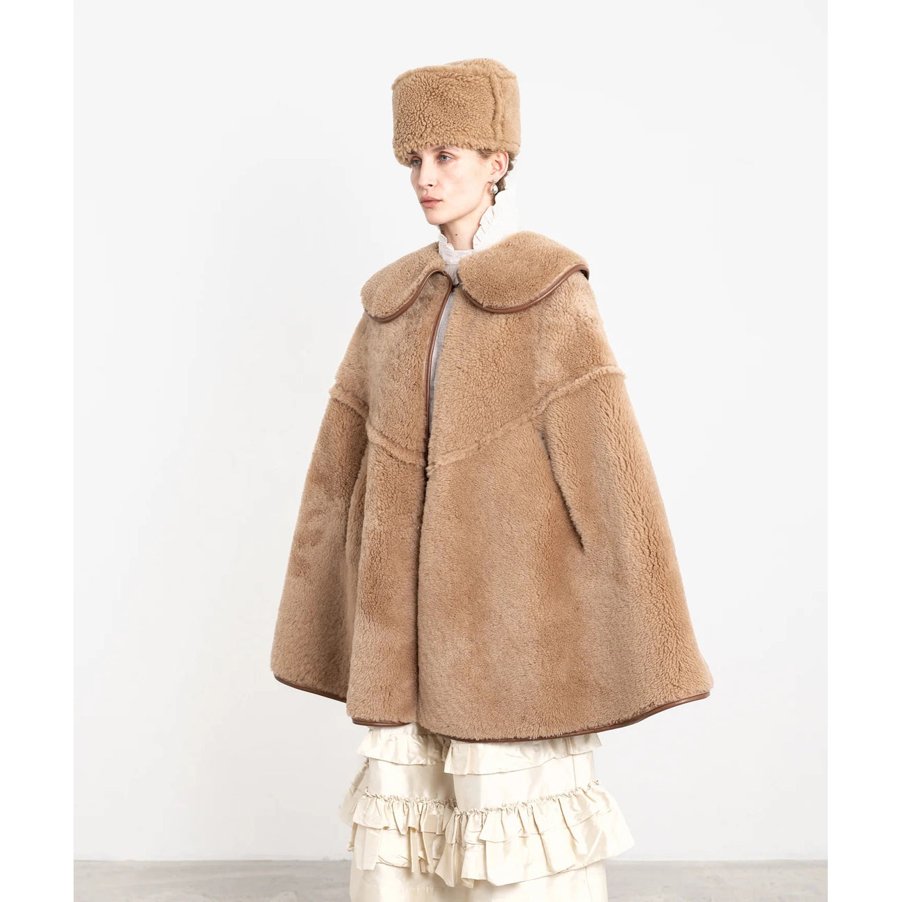 etta cape in tan sheepskin