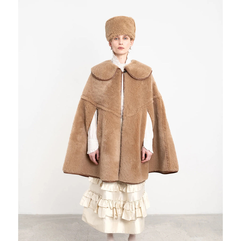 etta cape in tan sheepskin