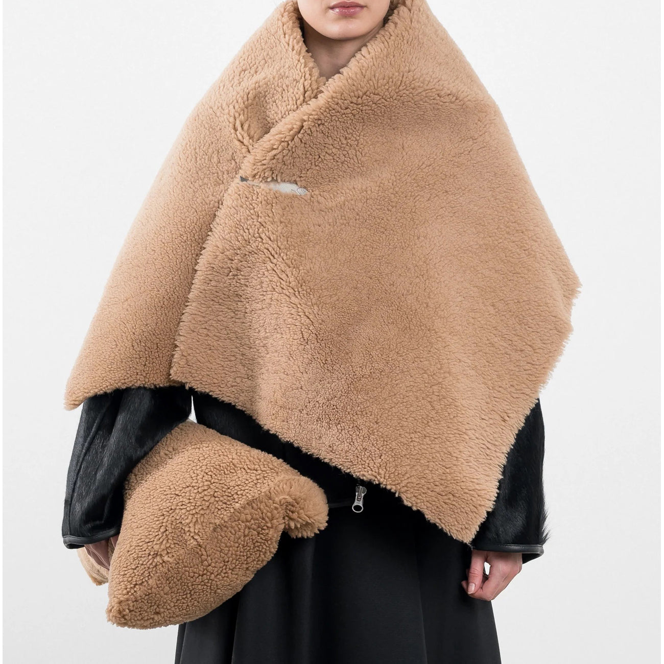 shearling clutch bag in tan