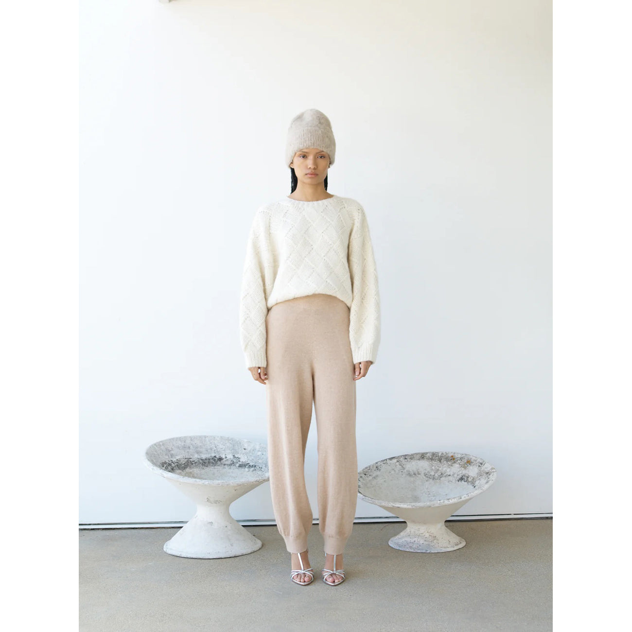 balloon sleeve sweater entrelac in all cream