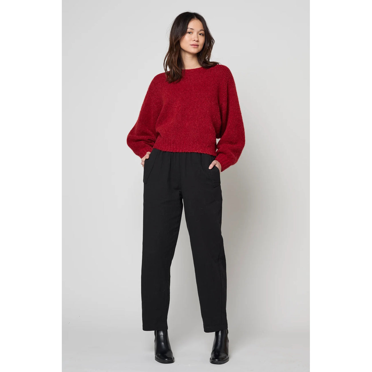 balloon sleeve sweater in burgundy