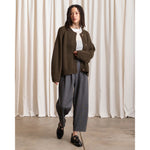 merino crew-neck cardigan in olive