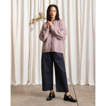 merino crew-neck cardigan in muted lilac