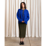 merino crew-neck cardigan in cobalt