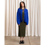 merino crew-neck cardigan in cobalt