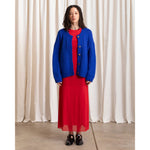 merino crew-neck cardigan in cobalt