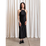 high neck bias dress in black