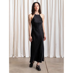 high neck bias dress in black