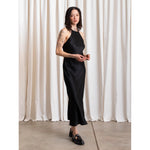 high neck bias dress in black