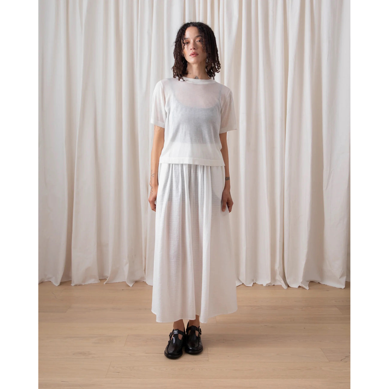 thin knit t-shirt in bone