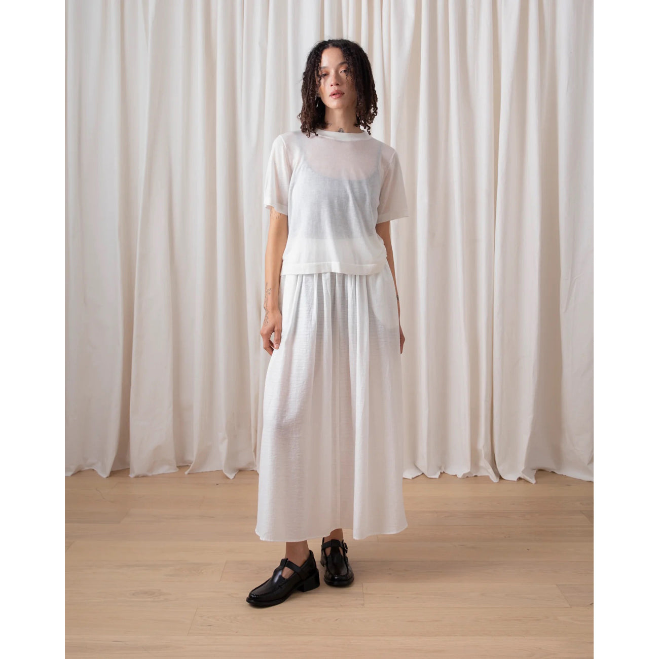 thin knit t-shirt in bone