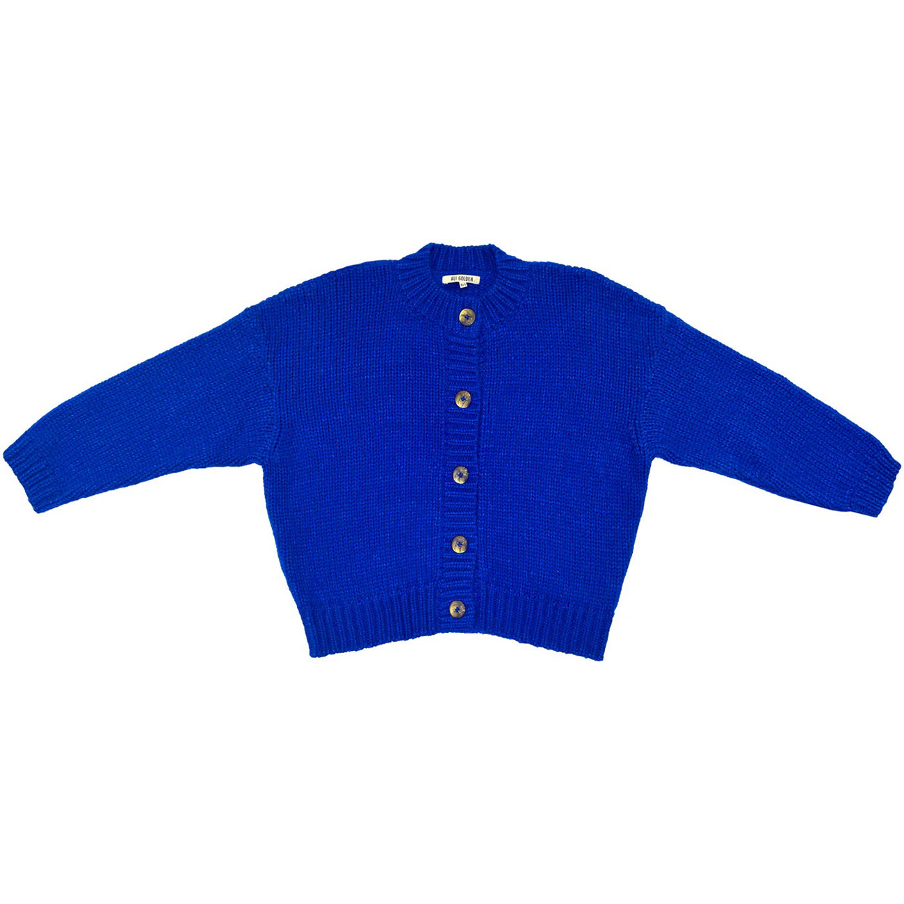 merino crew-neck cardigan in cobalt
