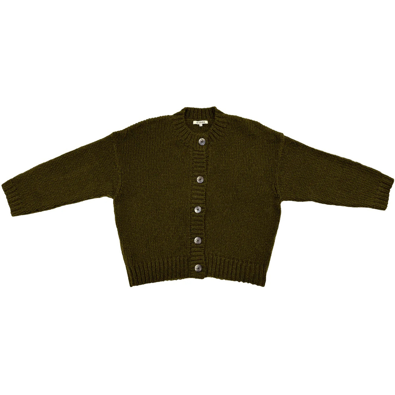 merino crew-neck cardigan in olive