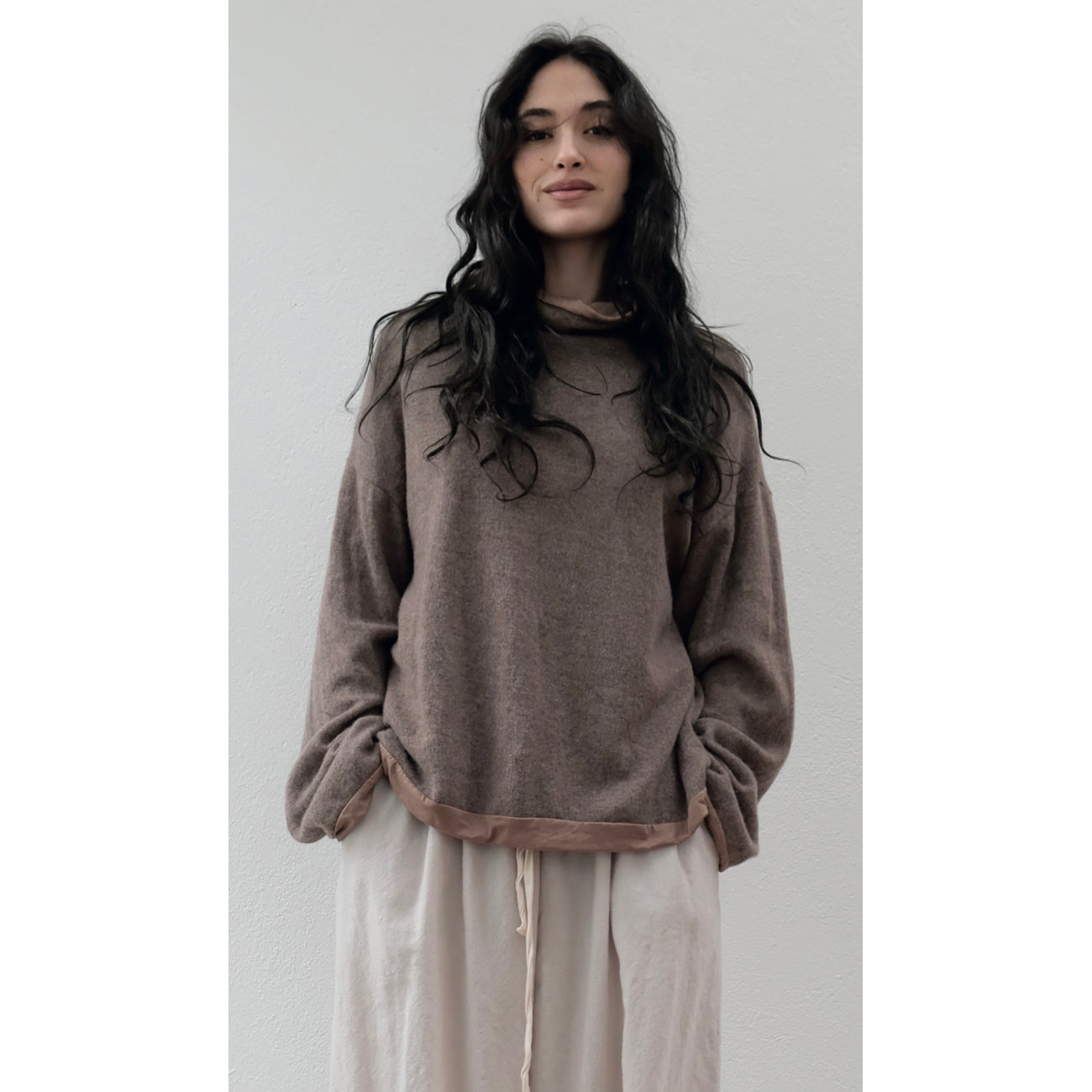 oxyde stand collar sweater in taupe