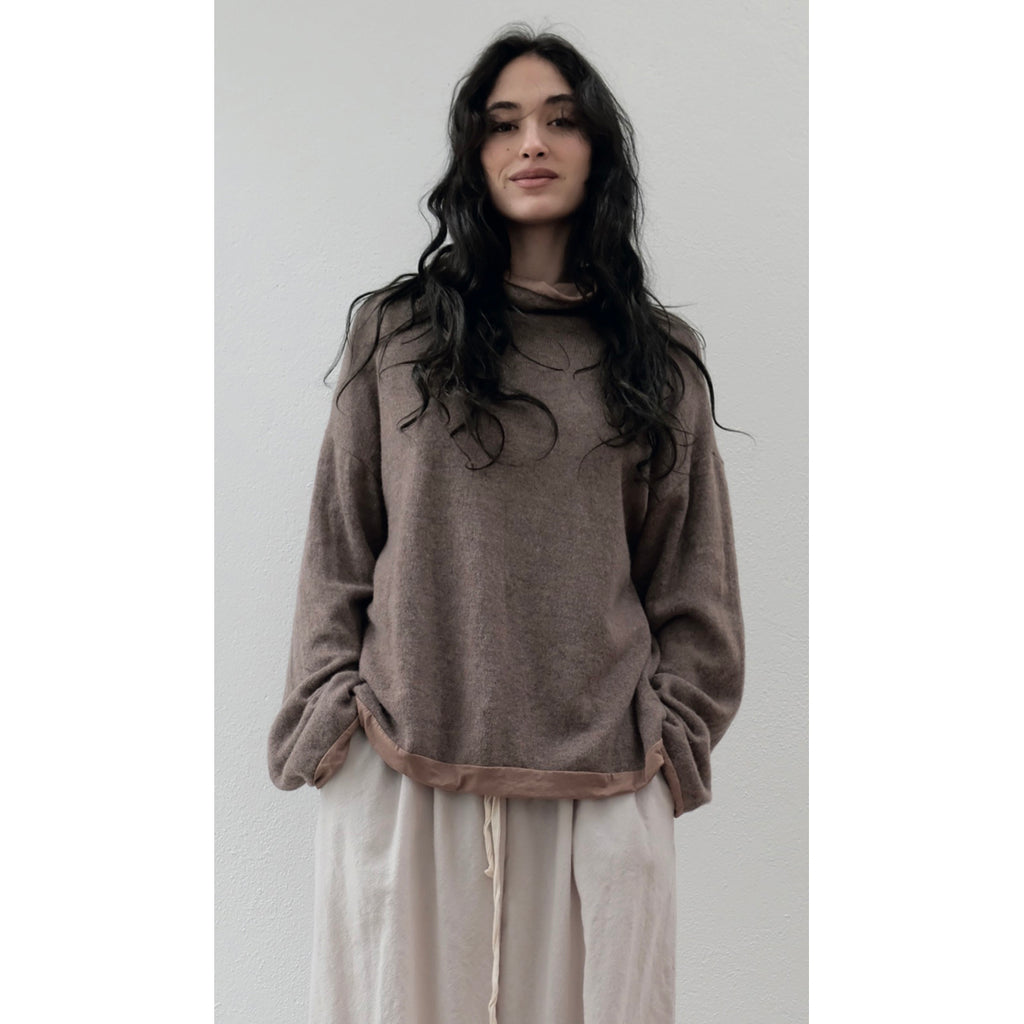 oxyde stand collar sweater in taupe