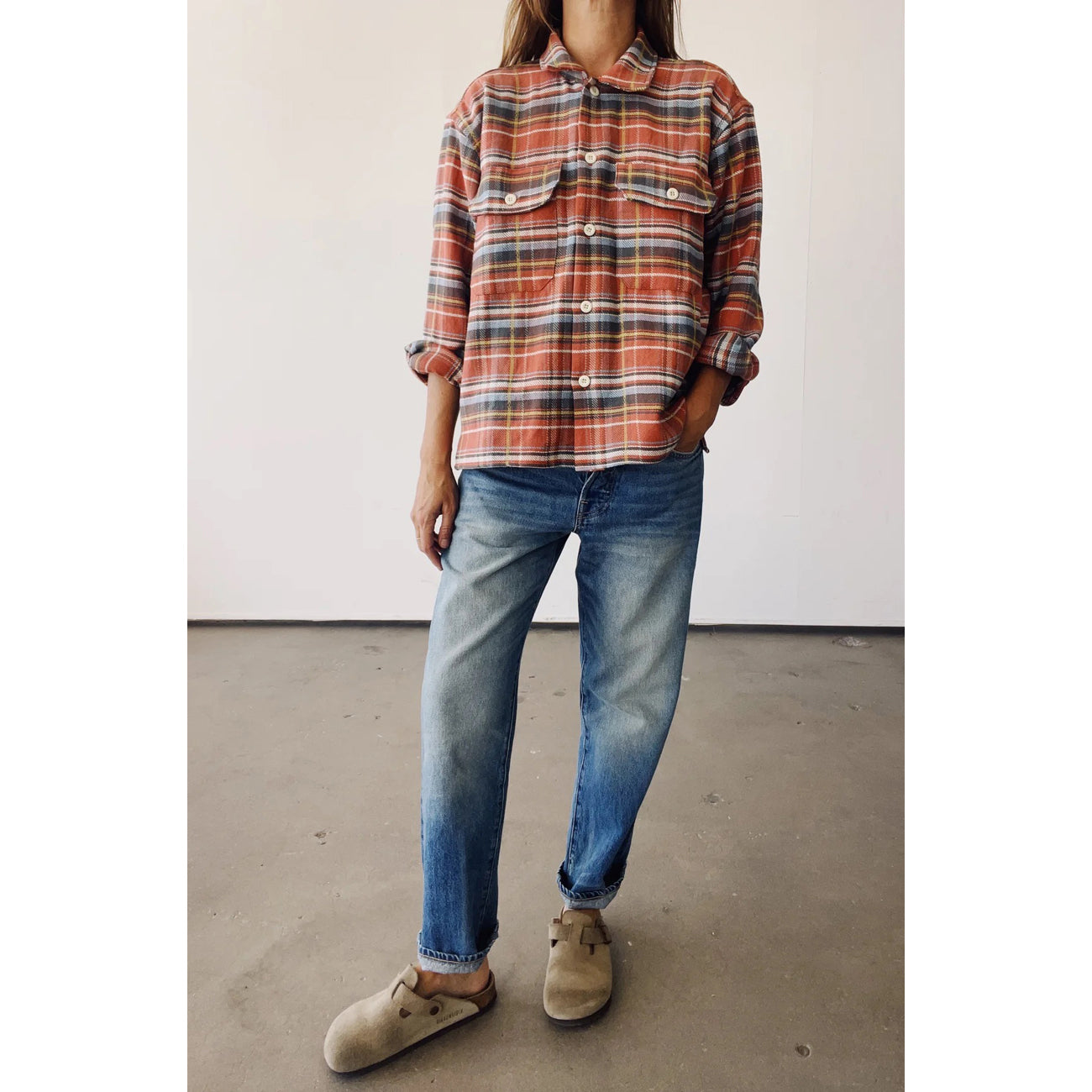 the work shirt in rust plaid