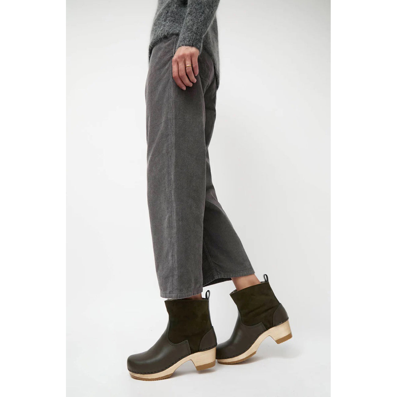 shearling clog boot in olive