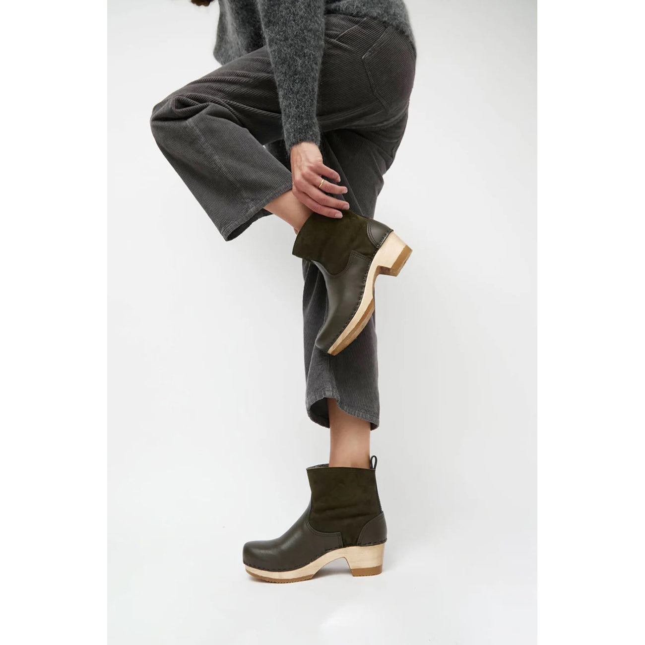 shearling clog boot in olive