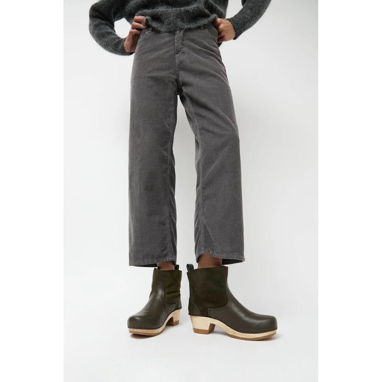 shearling clog boot in olive