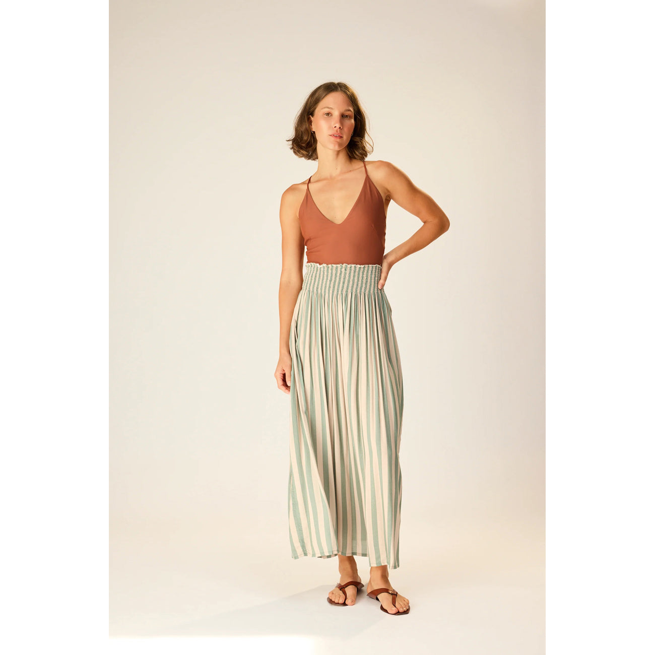 bella skirt in thick stripe jade