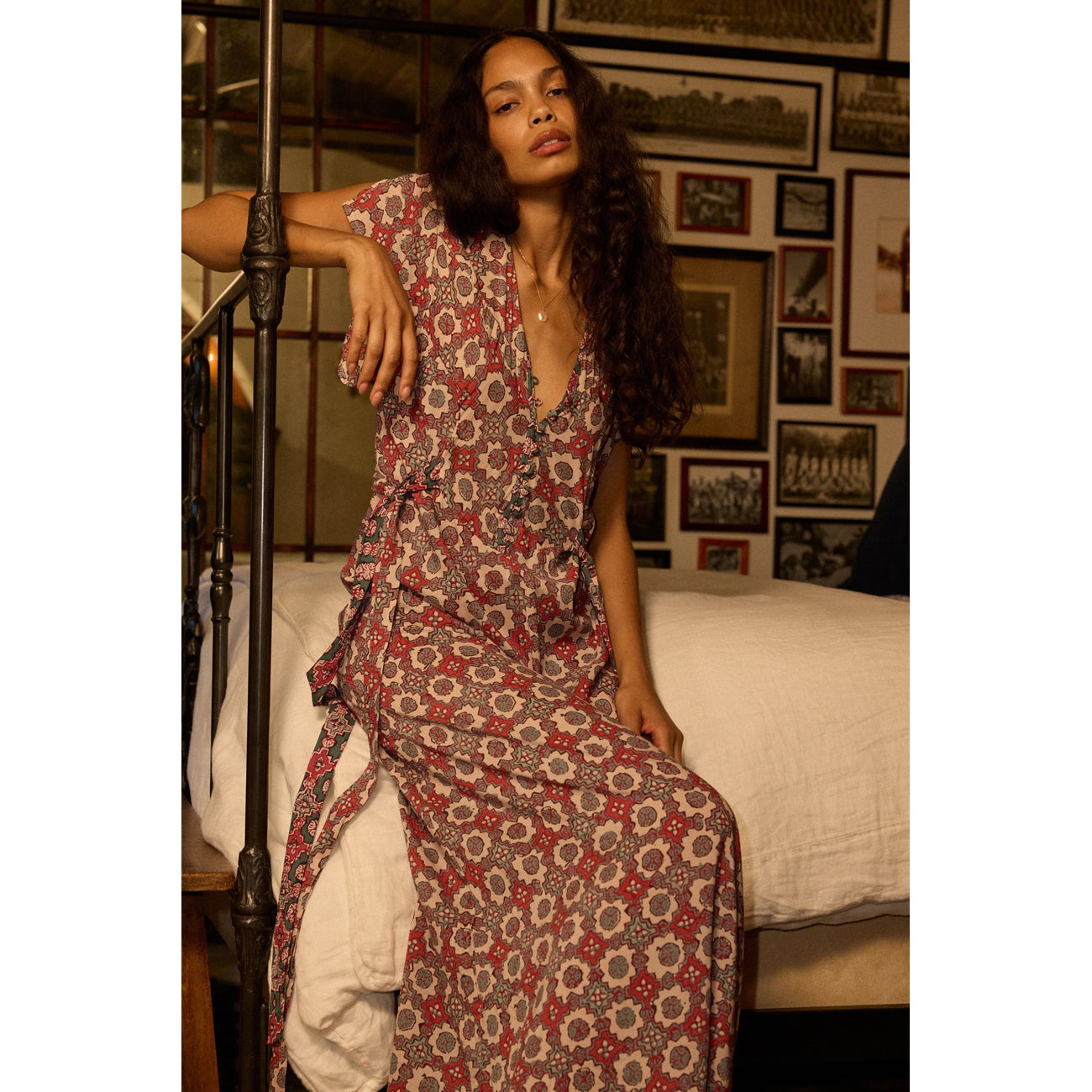 monica dress in spanish tile almond