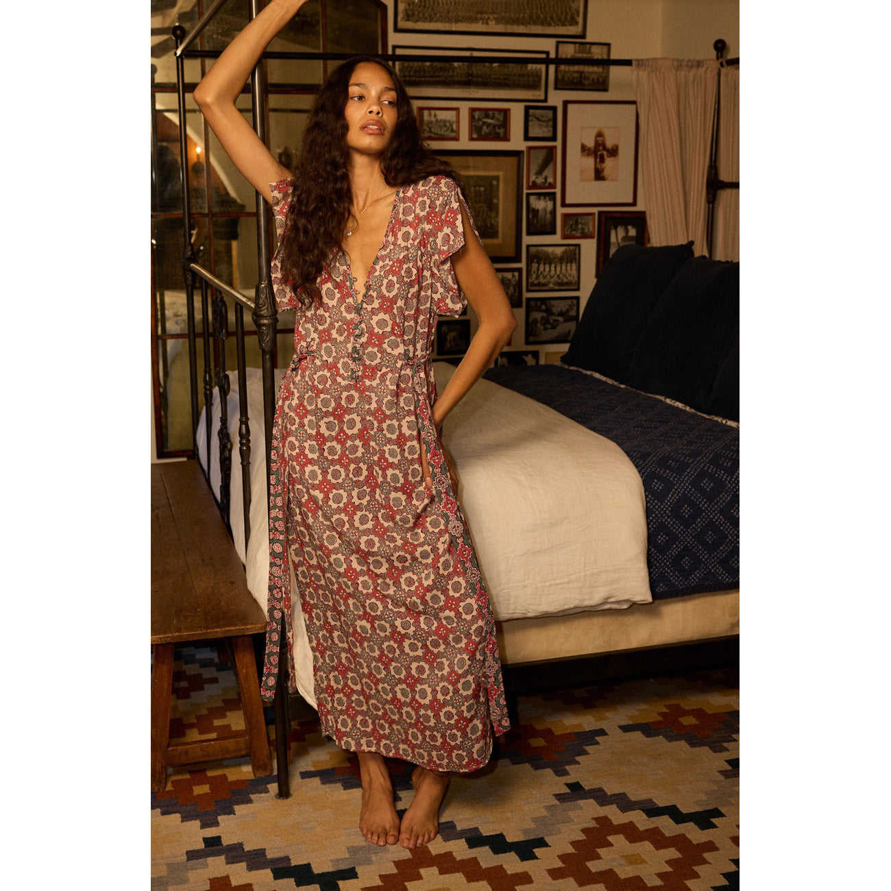 monica dress in spanish tile almond