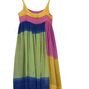 slip dress in silk colorblock