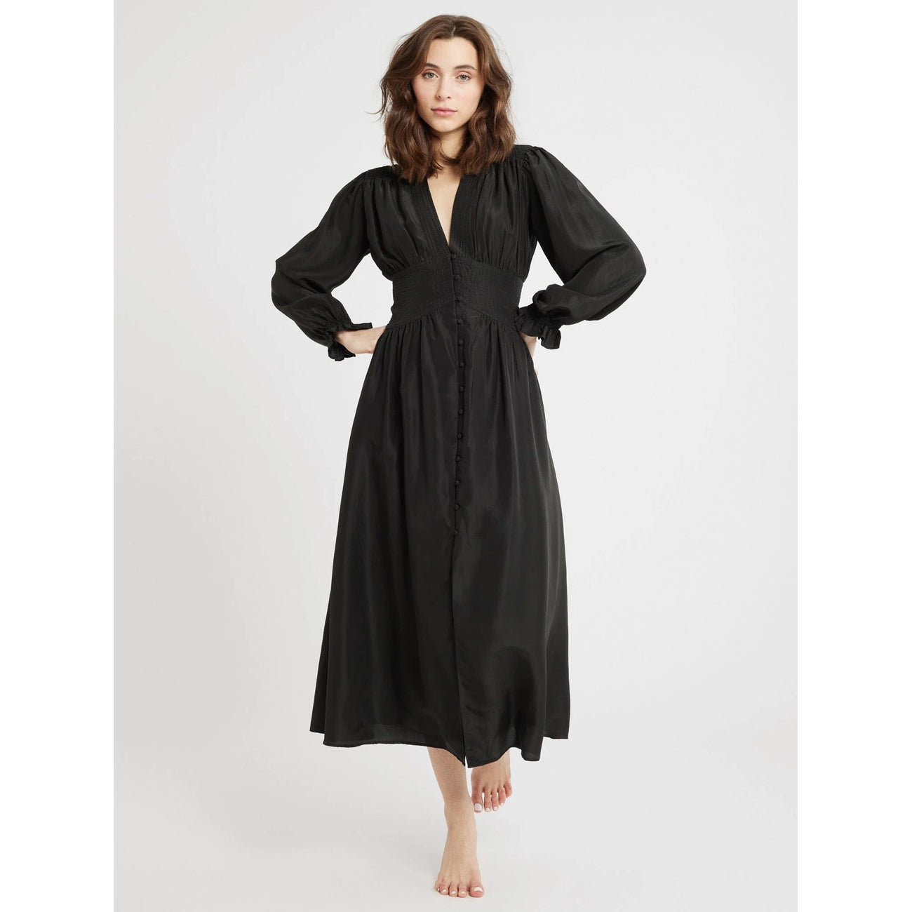 anya dress in black washed silk