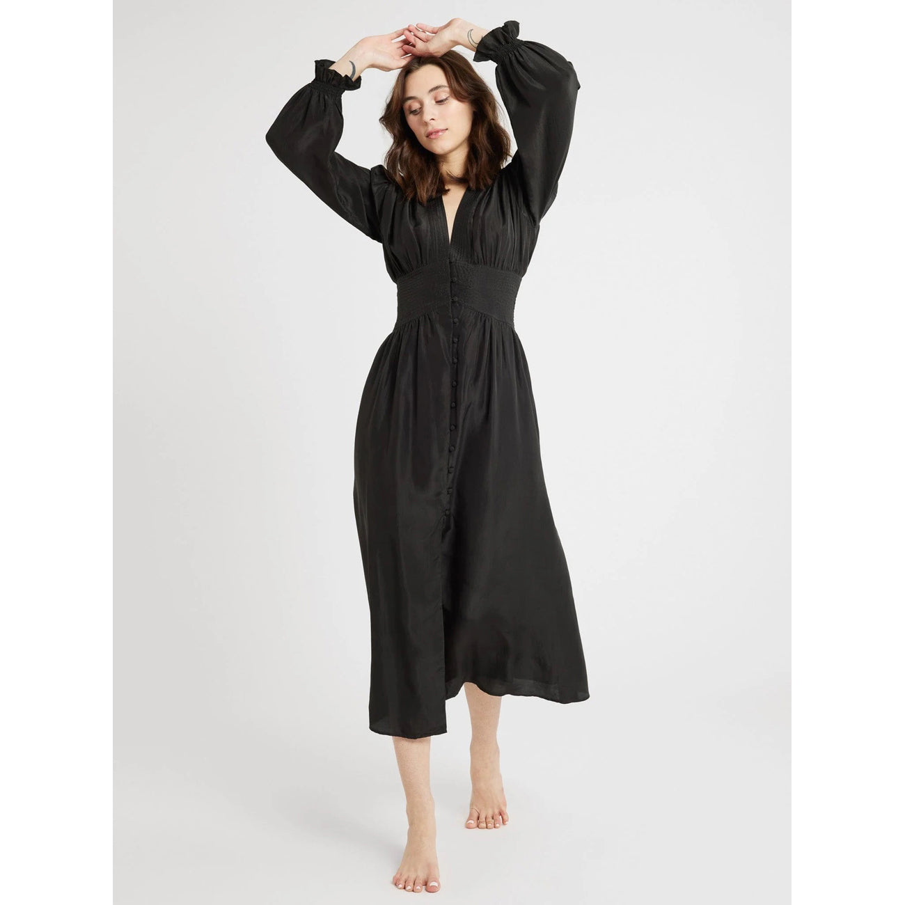 anya dress in black washed silk