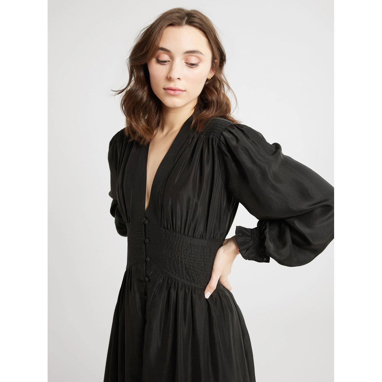 anya dress in black washed silk