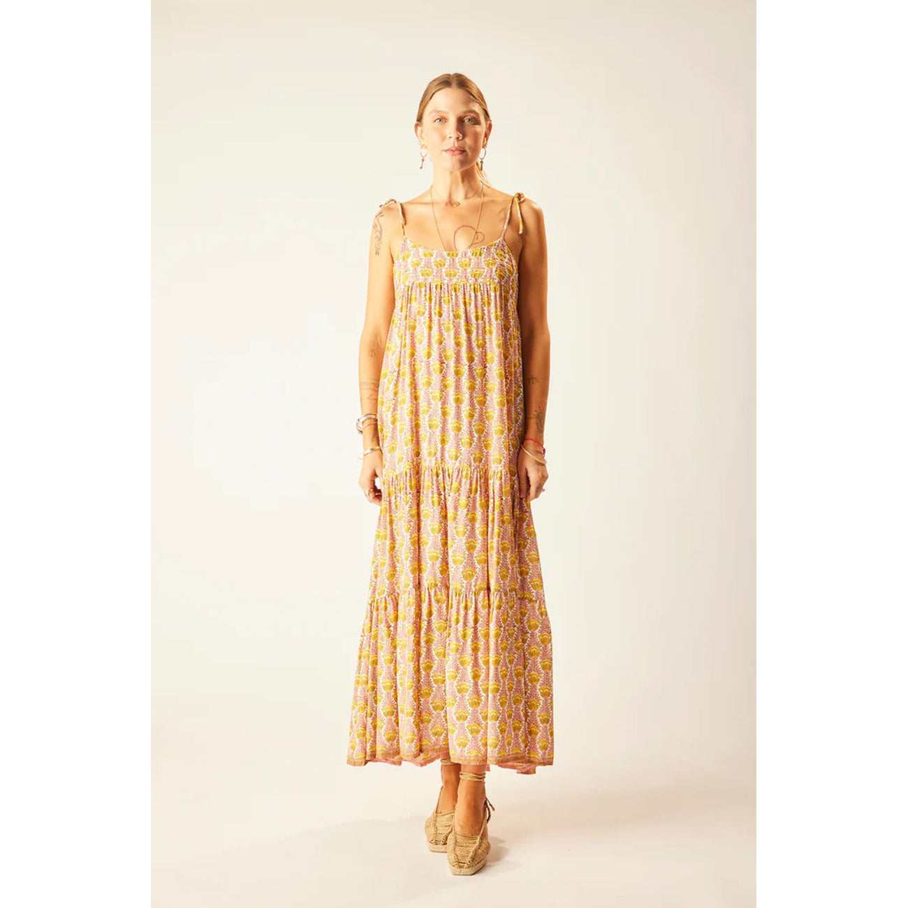 melanie dress in tulip print pink