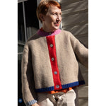 sheba cardigan in oatmeal colorblock