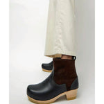 shearling clog boot on mid heel in umber