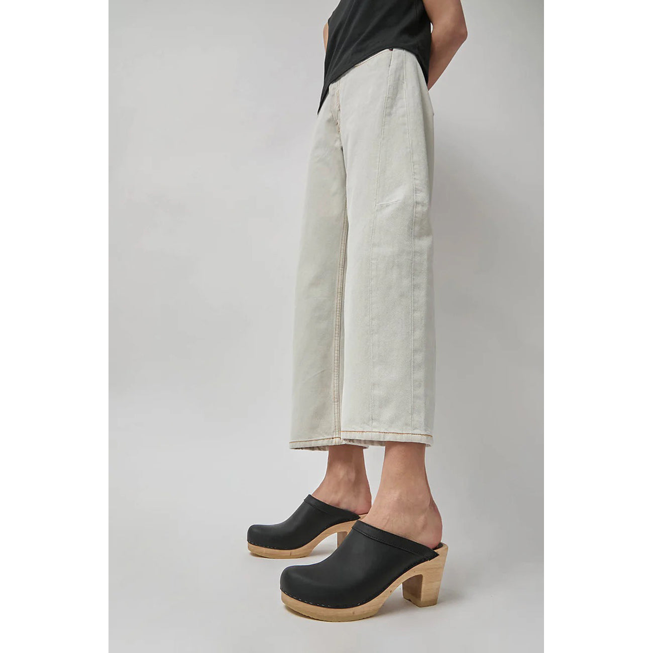 old school high heel clog in black