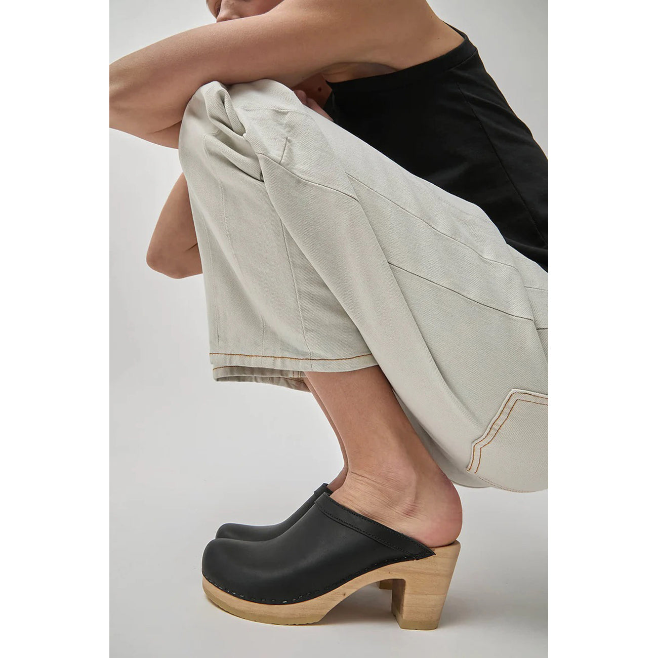 old school high heel clog in black