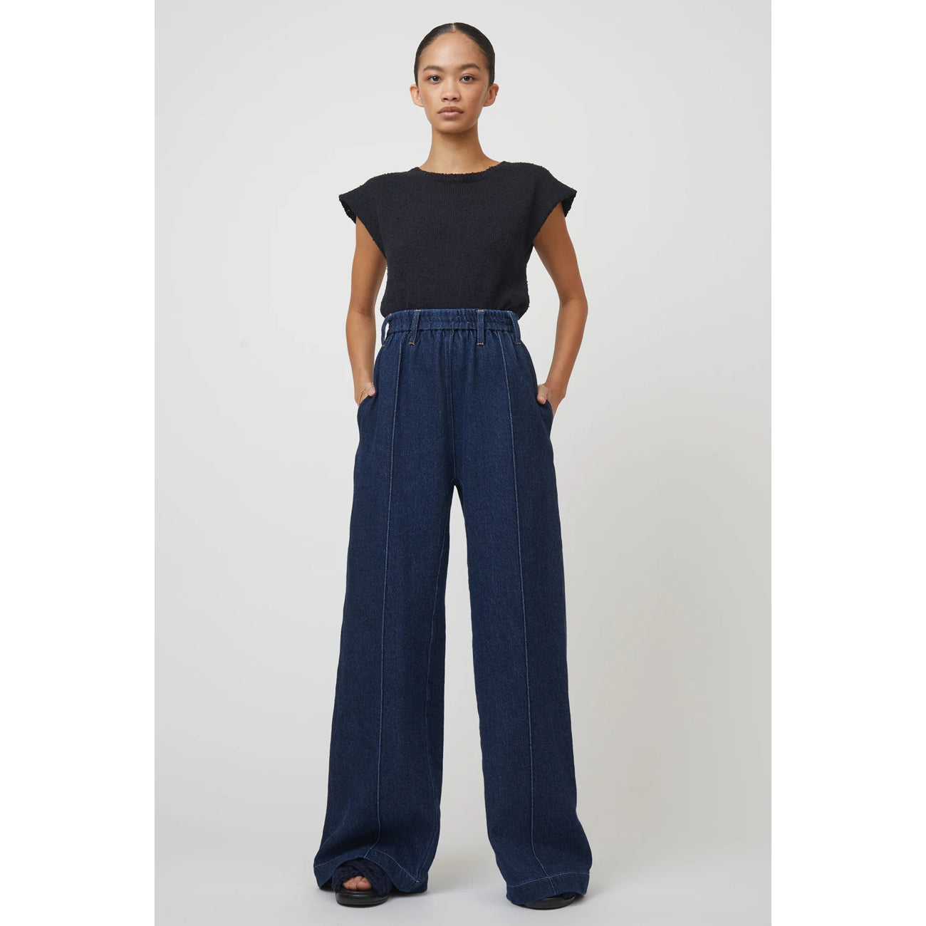 wide pants in denim