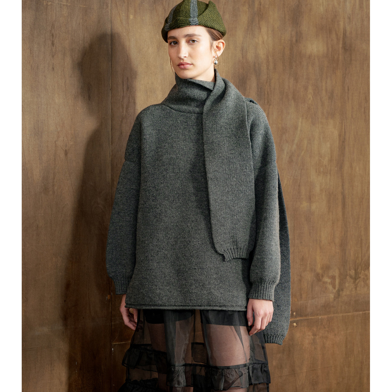 merino wrap neck pullover in slate