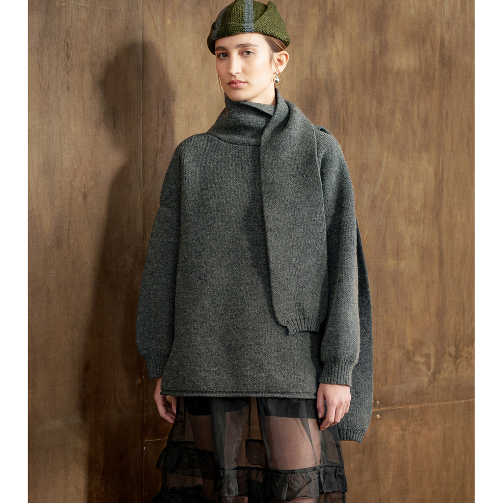 merino wrap neck pullover in slate