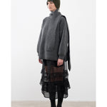 merino wrap neck pullover in slate