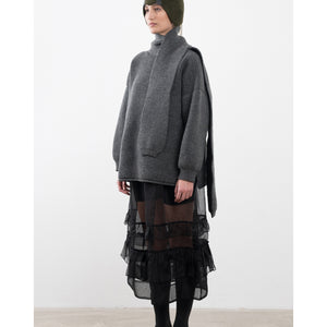 merino wrap neck pullover in slate