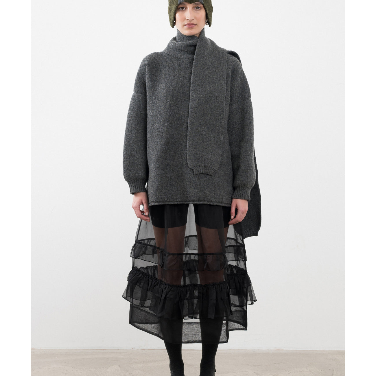 merino wrap neck pullover in slate