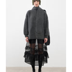 merino wrap neck pullover in slate