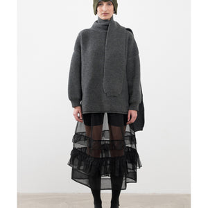 merino wrap neck pullover in slate