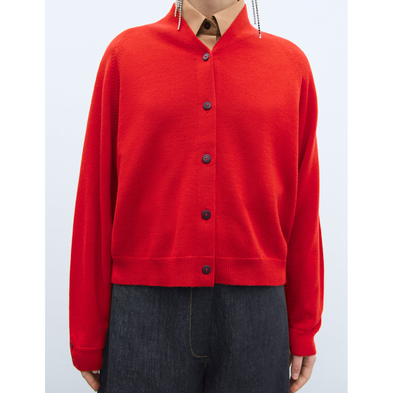 merino wool cardigan in red