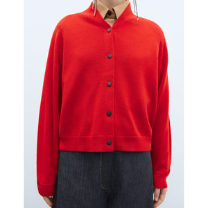 merino wool cardigan in red